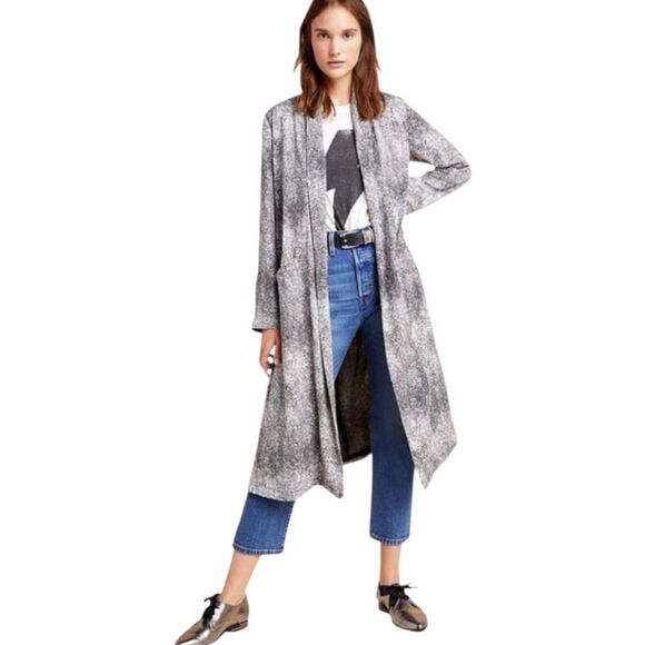 BB Dakota Anthropologie Jacket Duster Womens Gray Serpentine Snake Print NEW - Picture 1 of 12